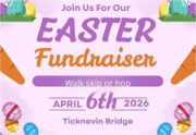 Picture advertising the Easter Fundraiser with easter eggs and bunnies